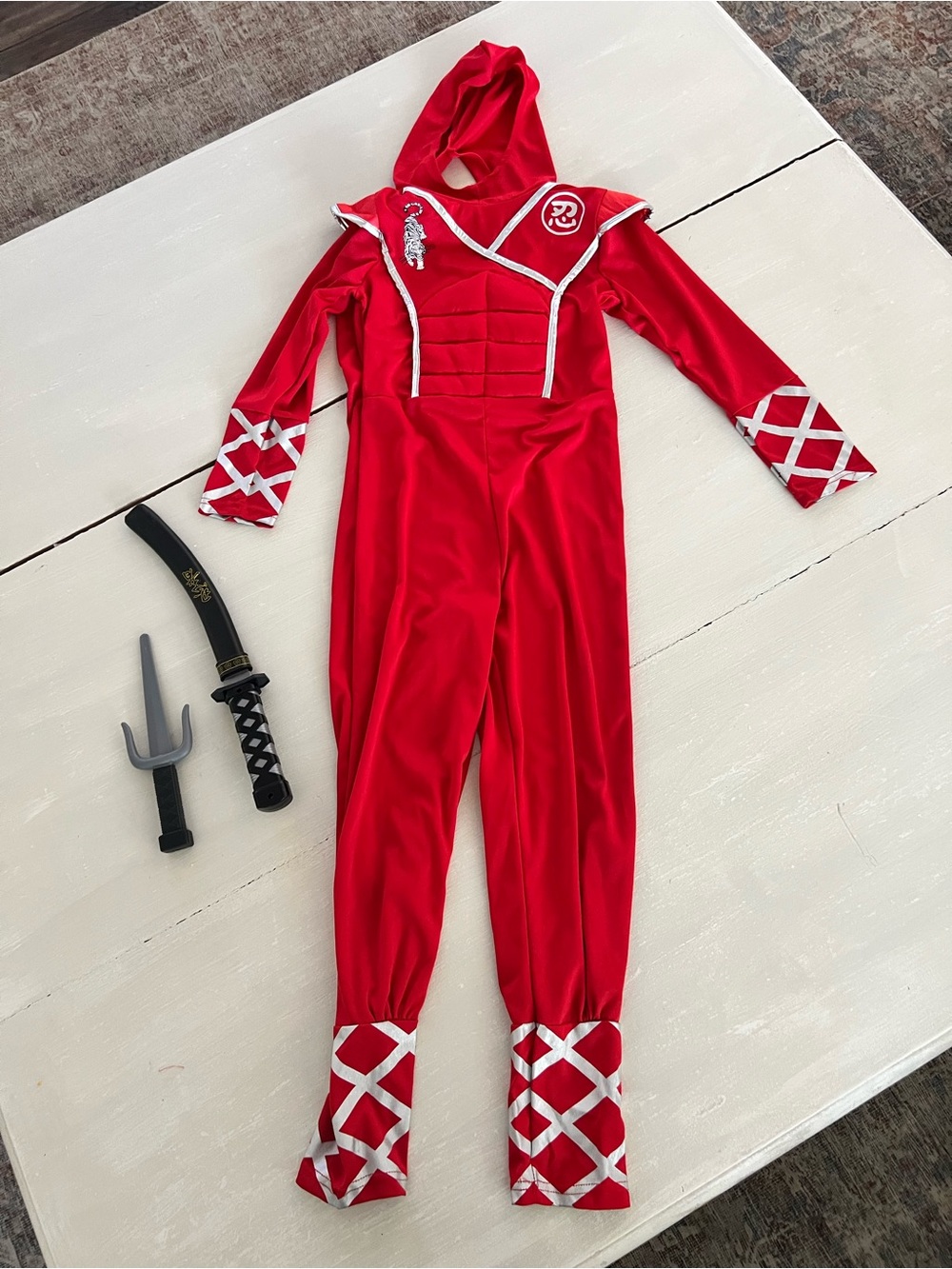 Red Ninja Warrior Costume 🥷 | Kids Medium 8/10 | Hooded Jumpsuit + Accessories